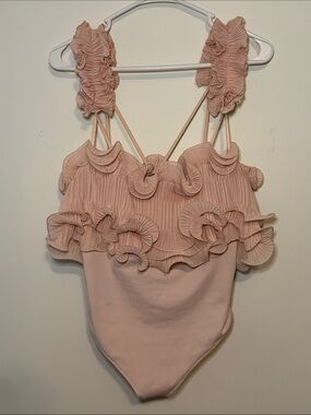Free People Ruffled One-Piece Bodysuit in Blush